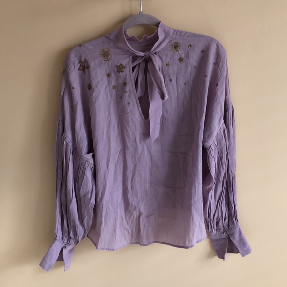 Free People whimsical Purple Blouse Stars and Moon beading - Picture 5 of 8